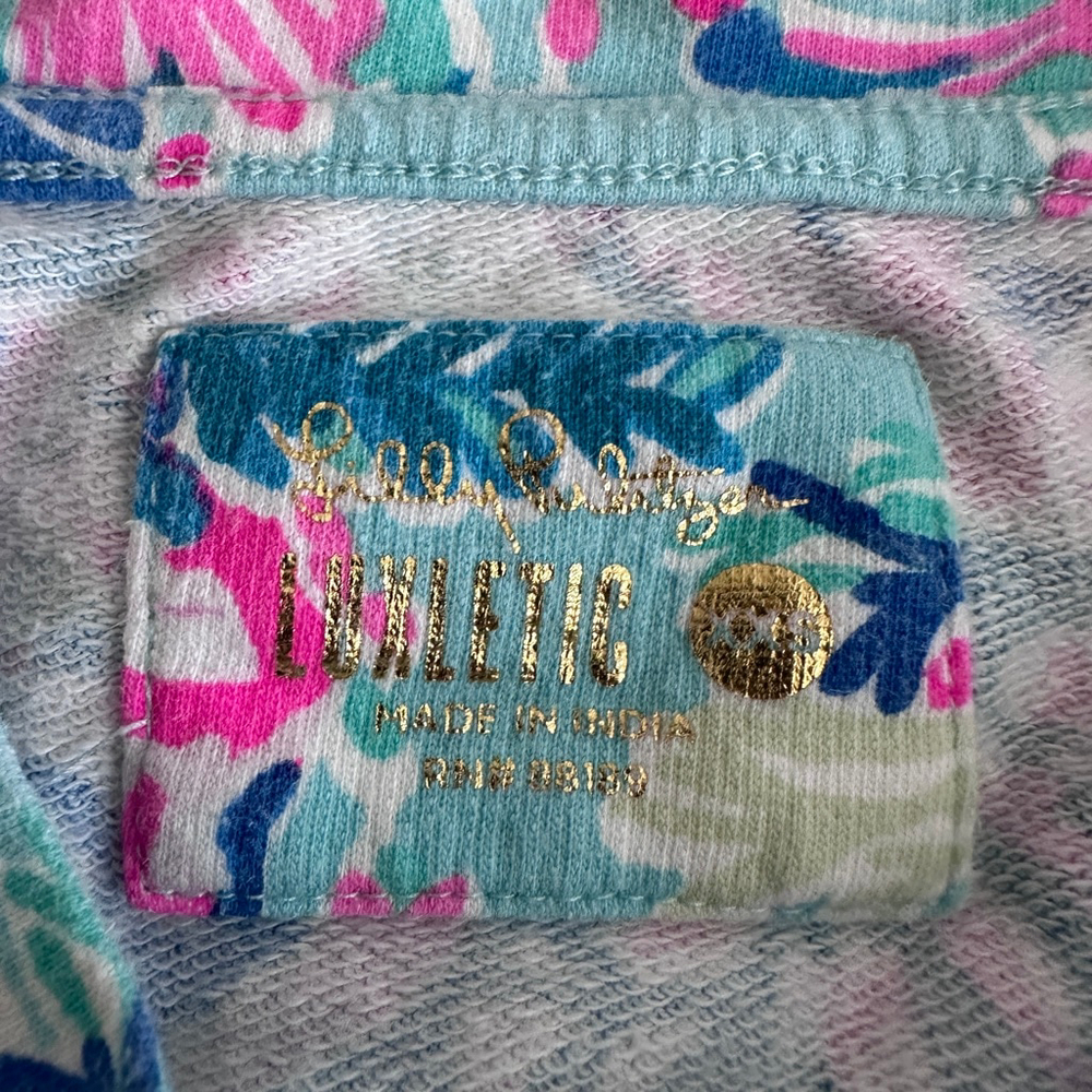 Lilly Pulitzer Alex Pullover Womens XXS Blue Pink Floral Cropped Sweatshirt - Picture 2 of 9